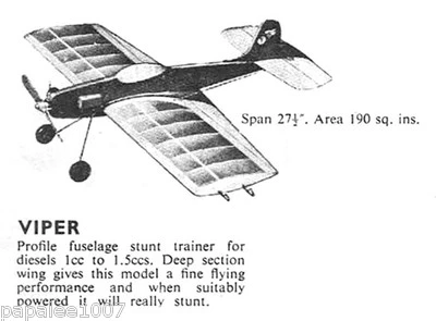 Model Airplane Plans (UC): Mercury Viper 27½" for .06-.09ci (1-1.5cc) Engine - Image 1 of 3