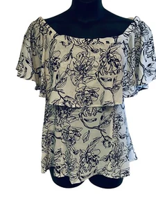 Blusa de verano negra marfil más 26W Ashro Crepe con capellán para el hombro - Imagen 1 de 11