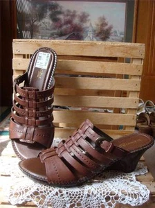 NIB~ST JOHN'S BAY CARMELITA~ BROWN LEATHER STRAPPY SLIP-ON HUARACHE SANDALS~SZ 8 - Picture 1 of 8