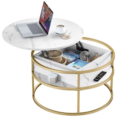 Round Lift Top Coffee Table Modern Cocktail Table w/ Storage Hidden Compartment - Image 1 of 4
