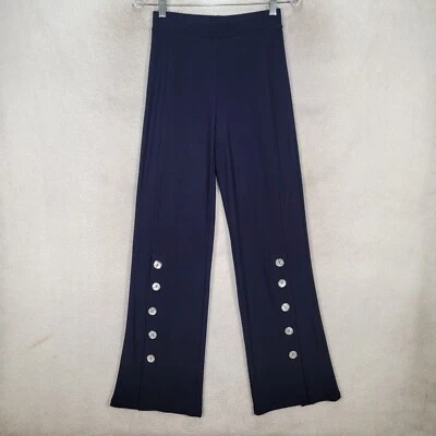Pantalones para mujer Last Tango azul marino jersey elástico abertura frontal acampanados talla XS Foto 1 de 4
