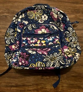 VERA BRADLEY AFRICAN VIOLET Campus Backpack Large Retired Blue Purple Floral - Picture 1 of 8