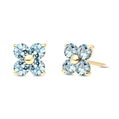 14K. SOLID GOLD STUD EARRINGS WITH NATURAL AQUAMARINES (Yellow Gold) - Image 1 of 4