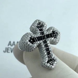 925 STERLING SILBER HERREN ICY BLING ZIRKONIA KREUZ RING - Bild 1 von 6