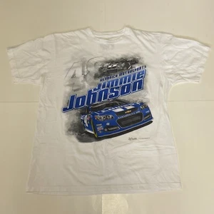 NASCAR LOWES Jimmie Johnson Chase Authentics White 2 Sided T Shirt Sz Large - Picture 1 of 6