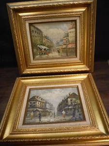 set of 2 Vintage Caroline Burnett Italian Landscape Oil Paintings 17 X 15 frame - Picture 1 of 7