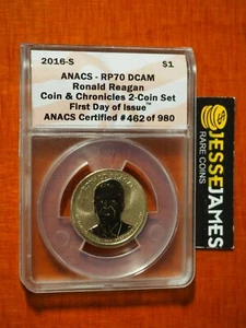 2016 S REVERSE PROOF REAGAN DOLLAR ANACS RP70 FDI FROM COIN & CHRONICLES SET - Picture 1 of 2