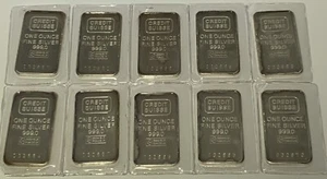 10 Sequential Valcambi Credit Suisse 1 OZ .999 FINE Silver Bars And Assay Coas - Picture 1 of 4