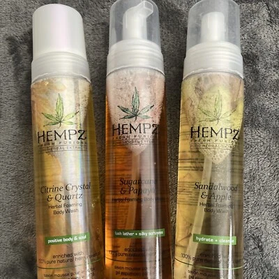 3)HEMPZ SANDALWOOD & APPLE HERBAL FOAMING BODY WASH FRESH FUSHIONS 100% HEMP OIL - Image 1 of 4