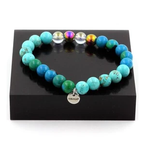 Bracelet Beads Chrysocolla + Turquoise + Titanium Quartz + Hematite Made in - Picture 1 of 6