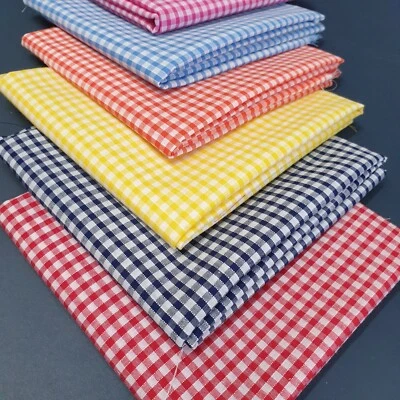 Polycotton 1/8 Gingham Fabric Fat Quarter Bundle of 6 50x50cm Quilting Material - Image 1 of 4