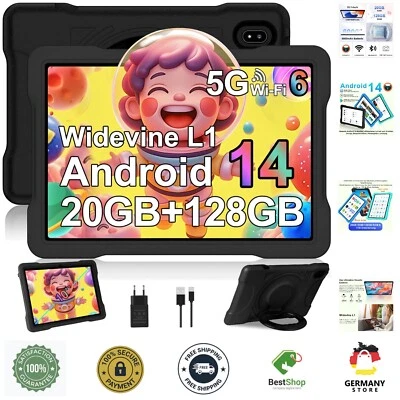 Kinder Tablet Schwarz 10 Zoll Android 14 5G WiFi 6 Octa-Core 20GB RAM 128GB R... - Bild 1 von 4