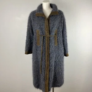 Vintage 60s 70s Bonnie Cashin For Sills Coat Blue Mohair Boucle Suede Trim Sz M - Picture 1 of 20
