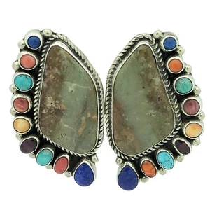 Vernon, Clarissa Hale, Earrings, Turquoise, Lapis, Shell, Coral, Navajo Made, 2" - Picture 1 of 4