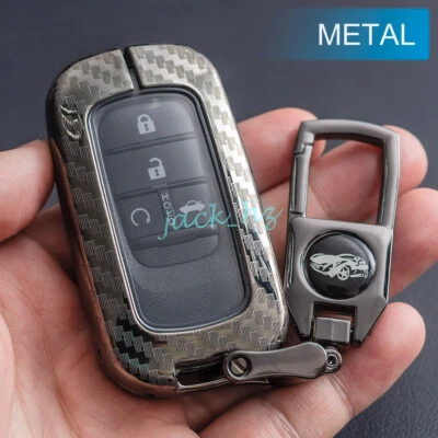 For Honda Civic Accord CRV HRV Metal Car Key Fob Cover Case Chain Carbon Fiber - Image 1 of 4