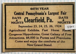 1924 GROSSE CLEARFIELD PA MESSE PFERDERENNEN HIPPODROM AUSSTELLUNGEN $8.000 NEUE POSTKARTE - Bild 1 von 1