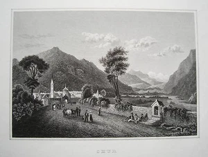 Chur Graubünden Schweiz seltener echter alter Stahlstich 1844 - Bild 1 von 1