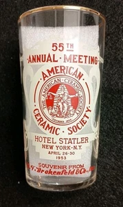 THE AMERICAN CERAMIC SOCIETY 1953 Vintage Tumbler Glass New York City Skyline - Picture 1 of 13