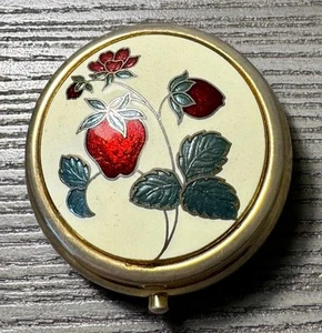 Vintage Gold Tone Strawberry Design Pill Trinket Box with 3 Compartments - Picture 1 of 5
