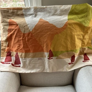 Vintage 1980er Vera Neumann Segelboote Berge Kissenbezug Orange 20x31" - Bild 1 von 8