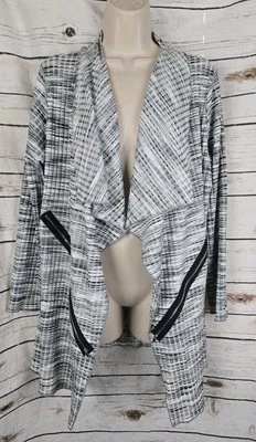 Comfy USA Black White Draped Cardigan Jacket XL Open Zippers Lagenlook Knit - Image 1 of 4