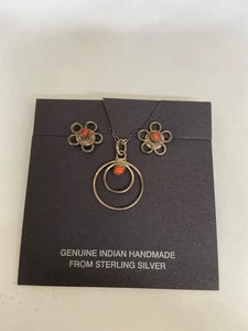 Vintage echt indisch Handarbeit aus Sterlingsilber Ohrringe & Halskette Set - Bild 1 von 2