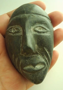 Inuit pietra intagliata faccia in pietra 3,5x2,5x2" - Foto 1 di 10