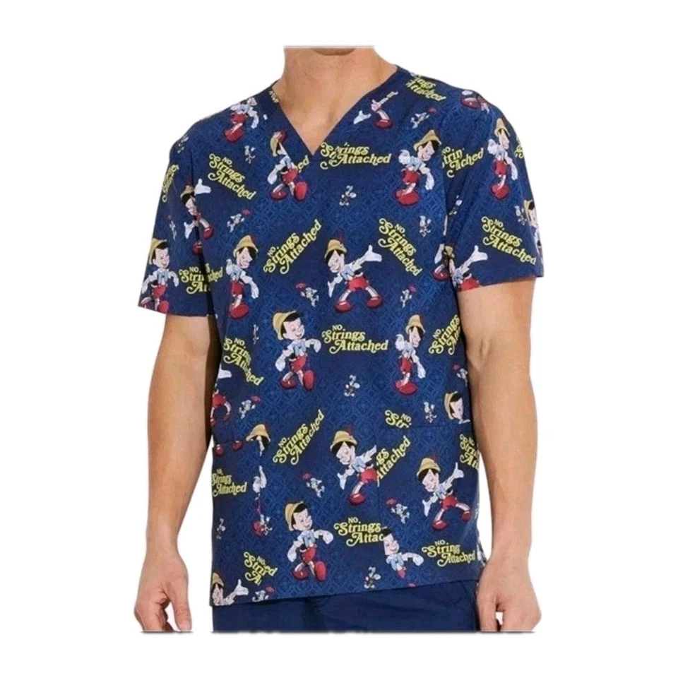 NWT Pinocchio Disney Cherokee Tooniforms Scrub Top Men’s M Blue Uniform Nurse - Image 1 of 4
