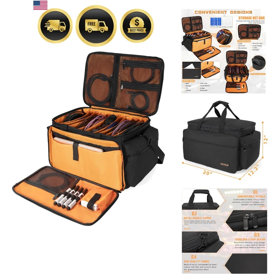 Cable Bag Organizer with Detachable Dividers for DJ Gear Sound Equipment - Image 1 of 4