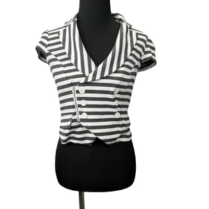 Vintage Bongo Cropped Jacket Top L Charcoal Gray White Striped Zip Buttons Y2K - Picture 1 of 5