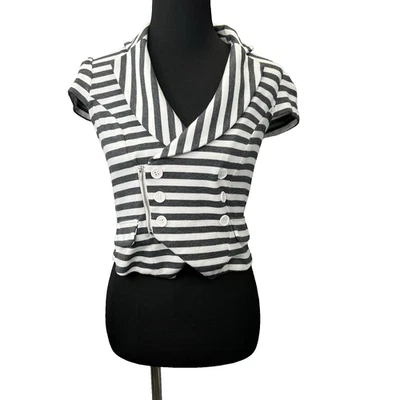 Chaqueta corta Bongo vintage Top L gris carbón blanco rayas cremallera botones Y2K Foto 1 de 4