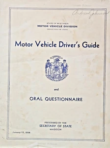 1938 Motor Vehicle Drivers Guide and Oral Questionnaire Wisconsin paper booklet - Picture 1 of 5