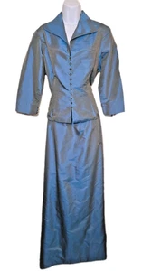 Marisa Baratelli Thai Seide Rock Anzug Set Größe 10 Formeller Abend Blau Strass - Bild 1 von 16
