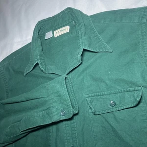 Vintage LL Bean Button Down Shirt Mens L (17) Green Long Sleeve 70s 80s Holiday - Picture 1 of 9