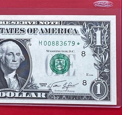 1974 STAR NOTE $ 1 DOLLAR BILL ( ST LOUIS H ) UNCIRCULATED - Image 1 of 3