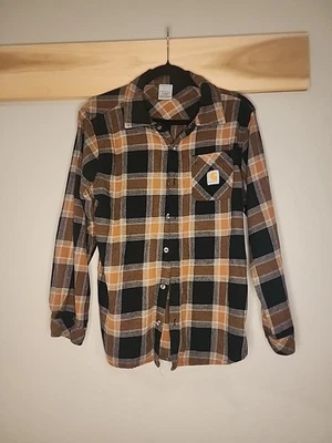 Camisa Carhartt a cuadros manga larga con botones XL amarilla negra para niños Foto 1 de 4