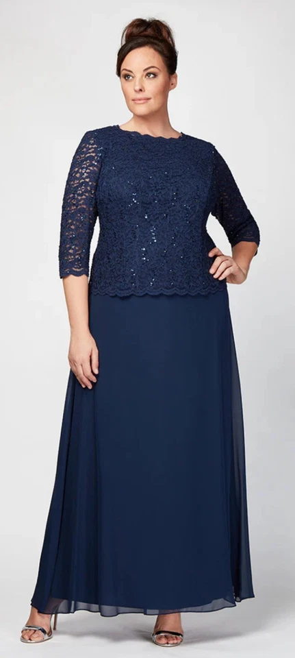 VESTIDO LARGO DE NOCHE ALEX CON CORPIÑO DE ENCAJE DE LENTEJUELAS 14P PETITE Foto 1 de 3