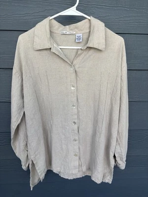 Jillian Jones 100% Linen Women’s Blouse Size M Beige - Image 1 of 4