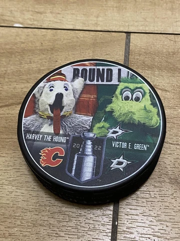 2022 NHL Playoffs Calgary Flames vs Dallas Stars Mascot Themed Logo Hockey Puck Cover
