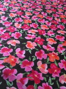 Polyester Jersey Fabric Remnant, floral pattern, Black & Pink, 146 x 276cm - Picture 1 of 7