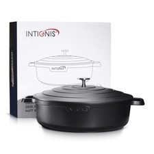 Piatto a casseruola superficiale con coperchio leggero/ghisa nero rotondo 28 cm/4,1 L
