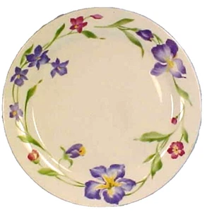 Gibson Whisper Dinner Plate Stoneware Blue Pink Flowers Dinnerware - Picture 1 of 3
