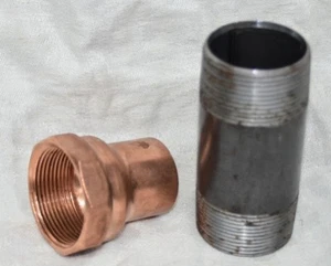 1.25" Copper Sweat Fitting Adapter Female Thread 1-1/4" X 1-1/2" FIP & 4" NIPPLE - Picture 1 of 11