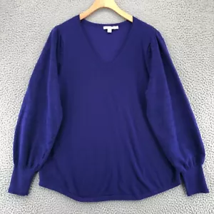 Maglione Chicos donna 2 US Large viola lusso dettaglio manica sbuffo scollo a V pullover - Foto 1 di 9
