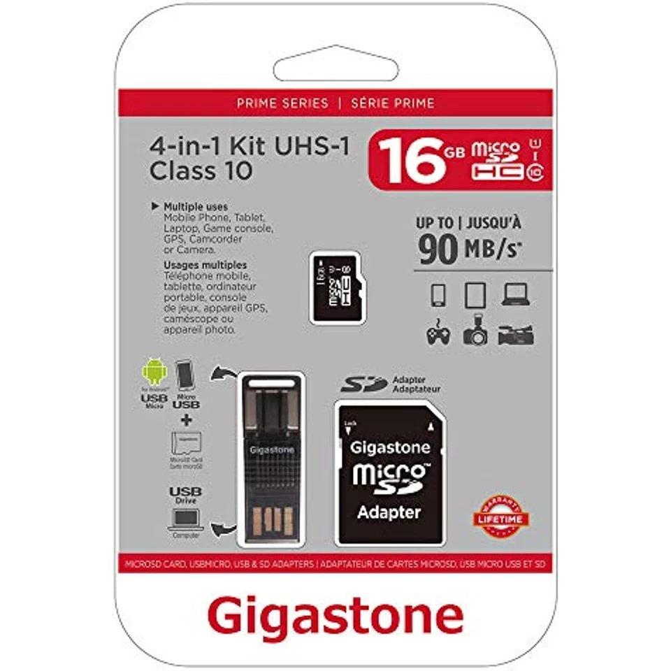 Gigastone GS-4IN1600X16GB-R Prime Series MicroSD Card 4-in-1 Kit (16GB) - Image 1 of 1