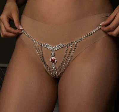 * 新 * 性感时尚红色水晶腹链丁字裤水钻比基尼 - 美国卖家 — 第 1/4 张图片