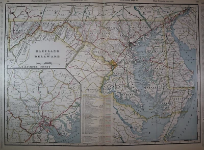 Antiguo mapa del atlas ferroviario de Cram's de 1902 ~ Maryland - Delaware - DC ~XXLG18x26) - #649 Foto 1 de 3