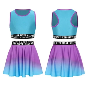 Kids Girls Swimsuit Bathing Top And Skirt Quick Dry Swimwear Holiday Outfits - Picture 1 of 31