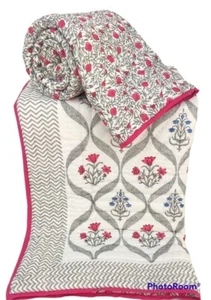 Indische Baumwolle Twin Size Tagesdecke Quilt Razai Überwurf Blumenmuster Win... - Bild 1 von 1