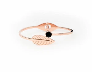 Edelstahl Armband Armschmuck Damen Armspange Rosegold Feder Blatt - Bild 1 von 2
